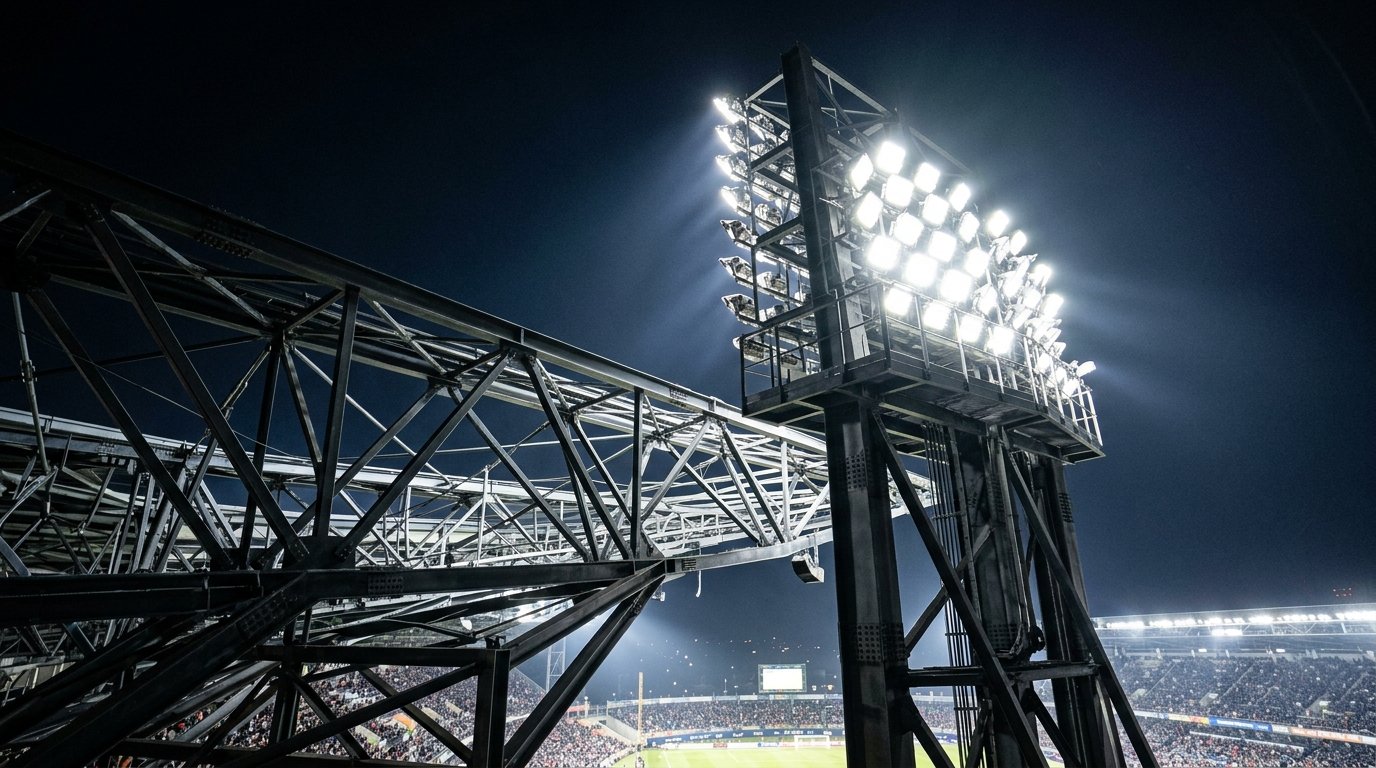 Sports Stadium Floodlight Array Tower at Night